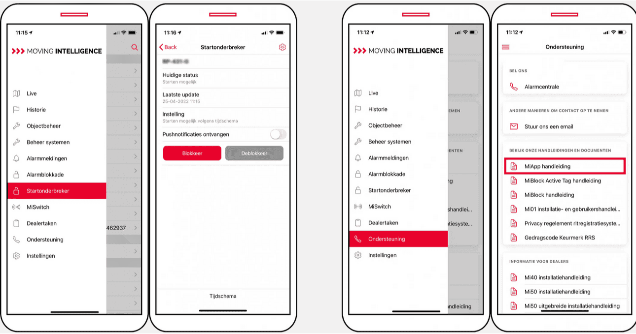 Startblokkering (de)blokkeren. MiApp handleiding