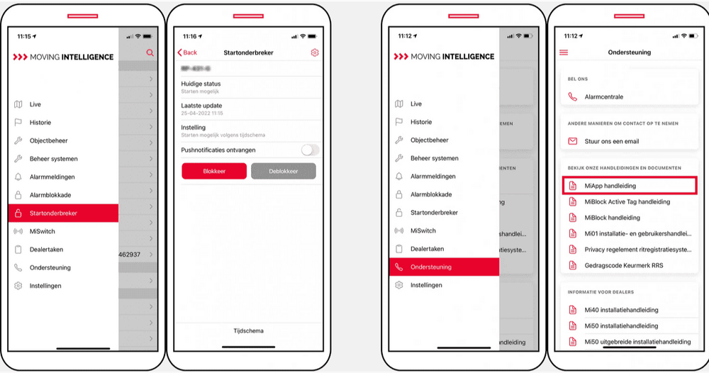 Startblokkering (de)blokkeren. MiApp handleiding
